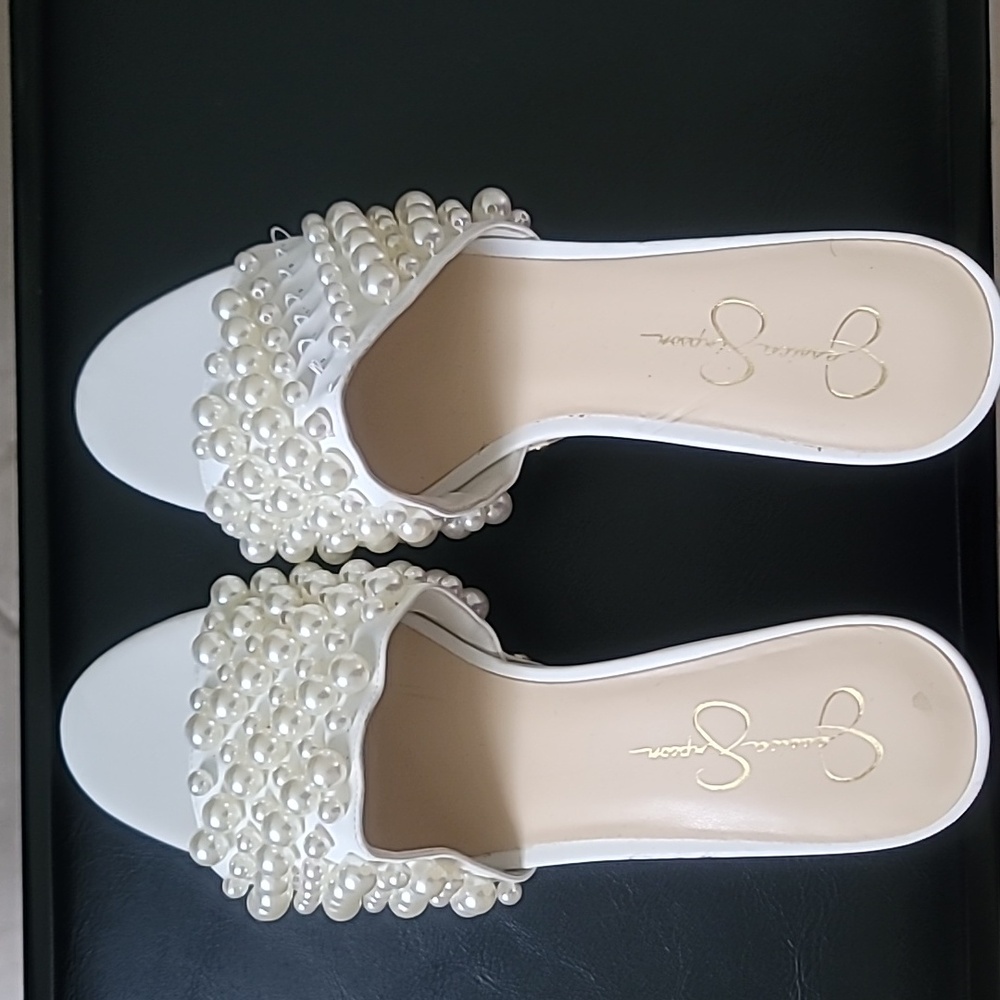 Jessica Simpson white pearl platform mule